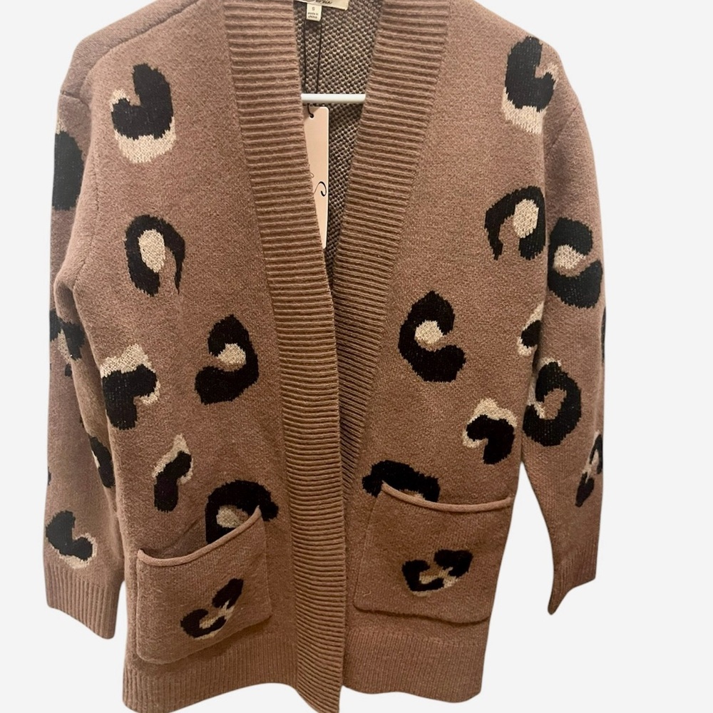 Leopard Print Cardigan Sweater - Brown